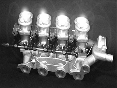 Maserati Bora manifold with four DCNF throttles